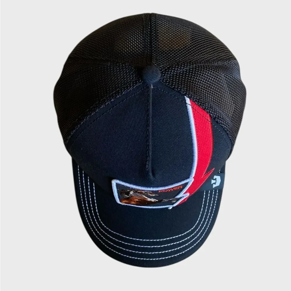 NWT GOORIN BROS. Horse Power HP The Farm Trucker Hat Cap One Size Black Red NEW